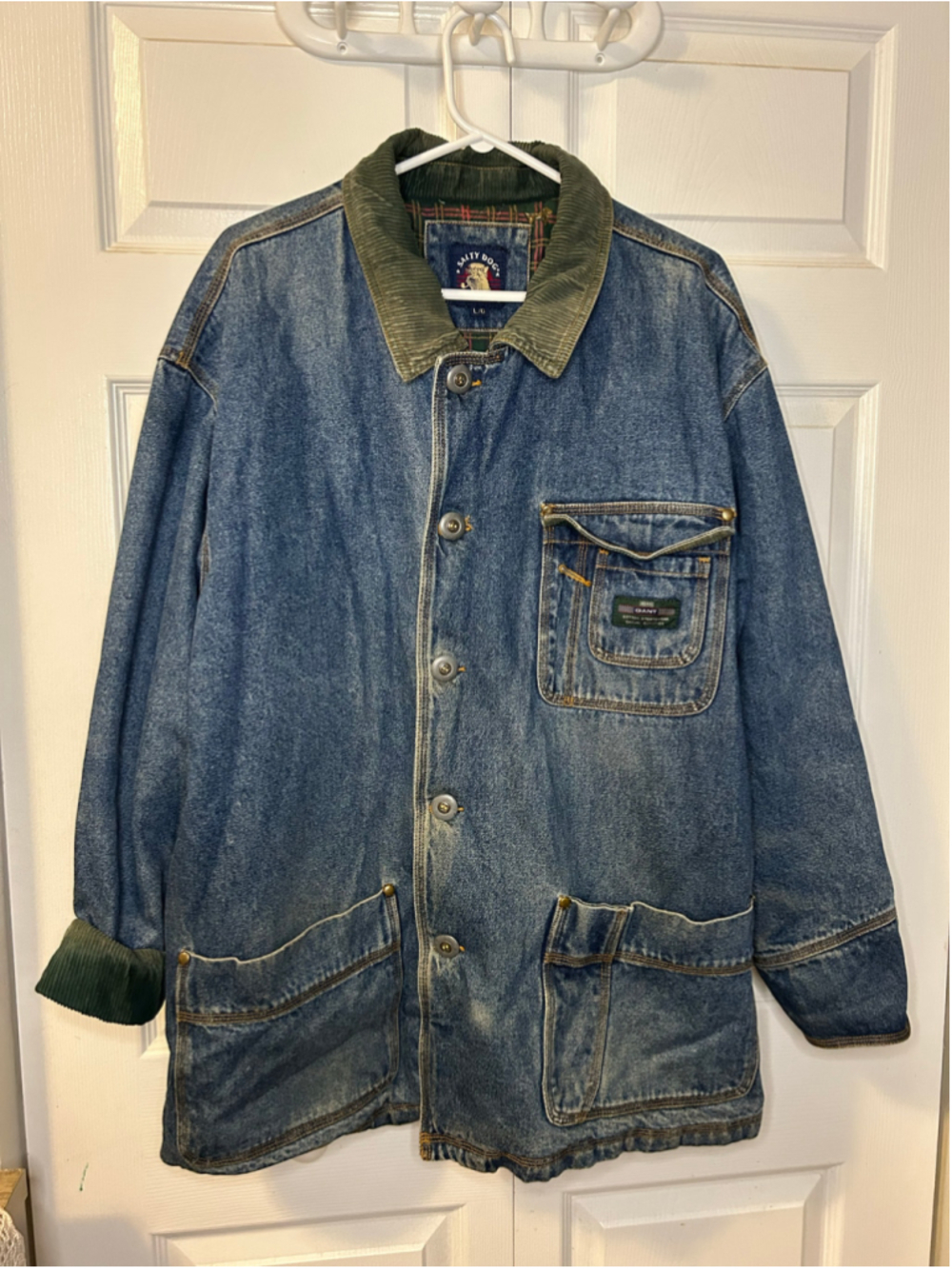 Vintage 90s GANT Salty Dog Denim Chore Barn Jacket Corduroy Collar L